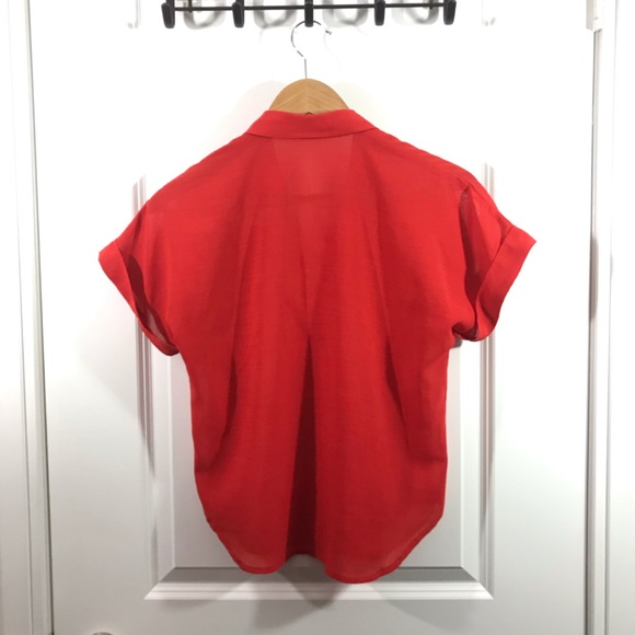 Red Button Up Short Sleeve Blouse - Picture 2 of 4